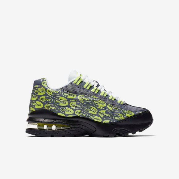 Nike Air Max 95 SE GS Boys Kids Logos Grey Volt Neon 6 922173-004 Black Sneaker - Picture 9 of 10